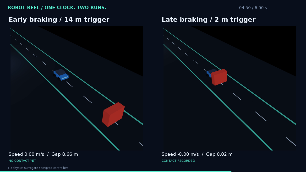 Early and late braking trials side by side.
