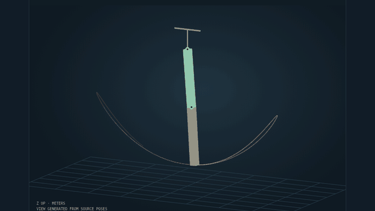 Recorded Newton double-pendulum poses and their motion trail in the browser's 3D replay.